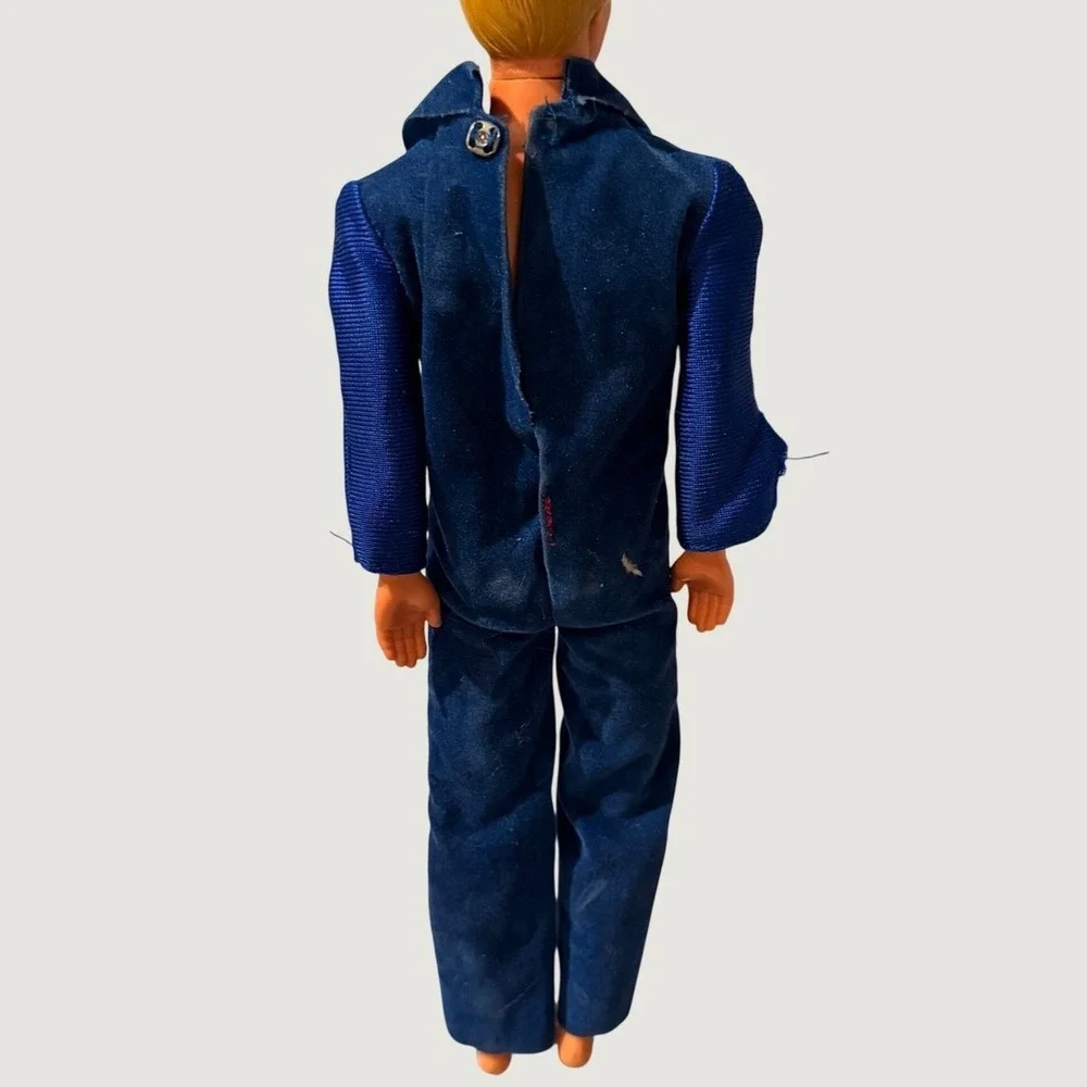Vintage 1977 Superstar Ken Mattel Blue Velour Jumpsuit Red Collar Complete
